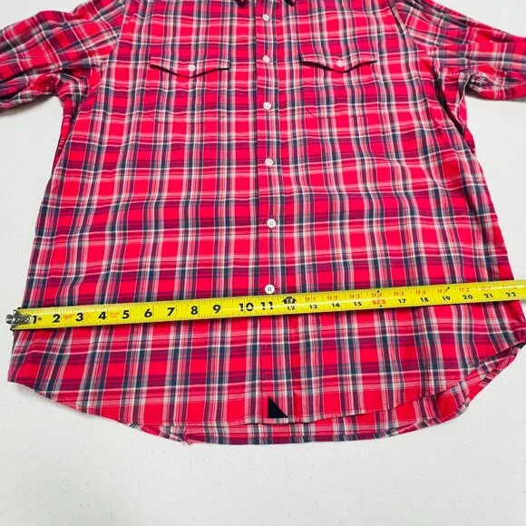 Untuckit Button Down Plaid Red Blue White Lightweight Cotton Shirt Men's Large. - Picture 5 of 8